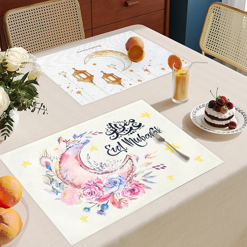 45x30cm Eid Mubarak Ramadan Linen Placemat Decoration Home Kitchen Accessories Islamic Muslim Party Table Decorations