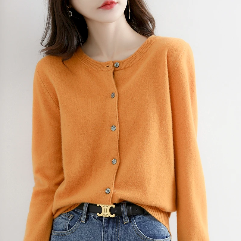 

Premium Spun Knitted Cardigan Women's Spring Autumn Thin Loose Long Sve Button Outerwear Non Camere Low round Ne