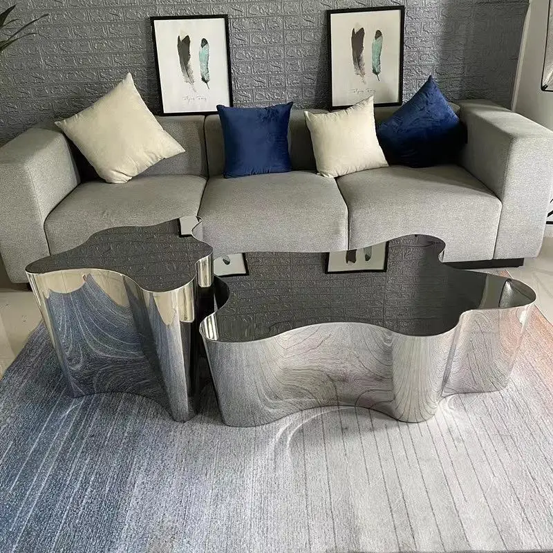 Versatile special-shaped stainless steel mirror silver coffee table living room tea table coffee table non-specification combina