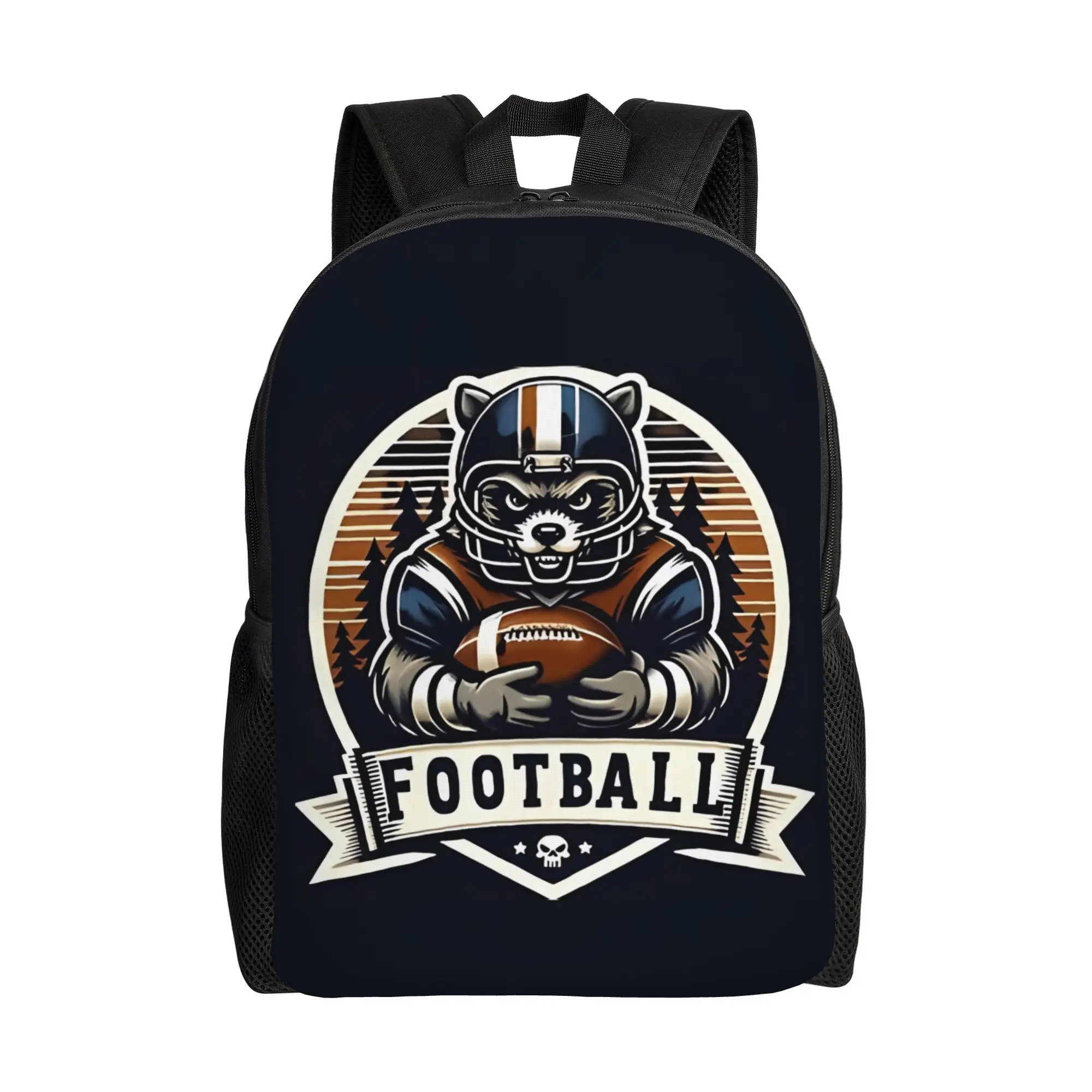 

fashion backpacks Raccoon Football Whimsical Sports Mascot Daypack mochila Casual Camping Large Capacity Rucksack