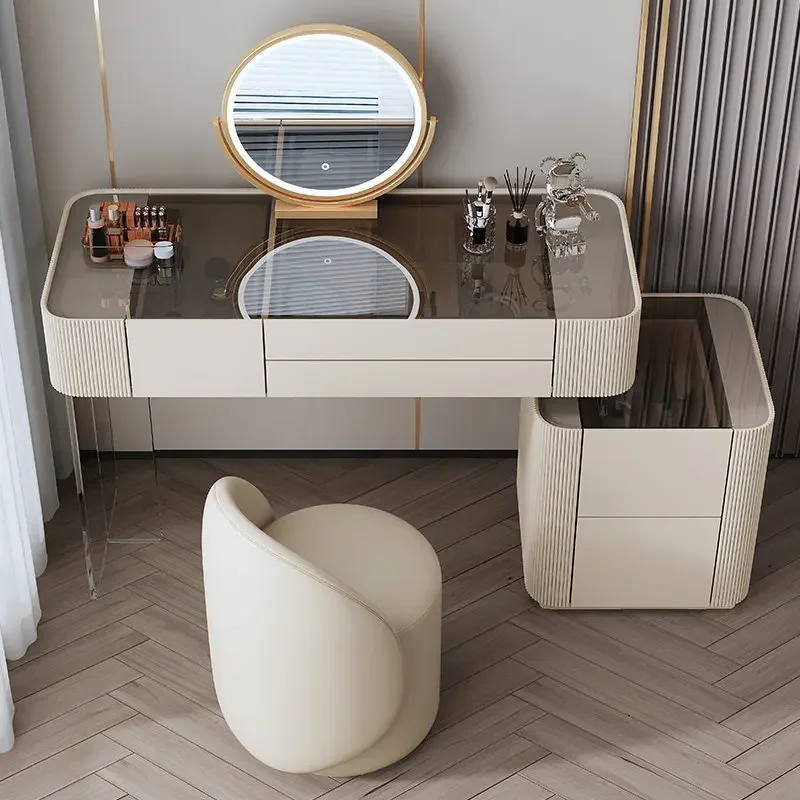 cream dressing table Modern bedroom simple and luxurious glass illuminated makeup dressing table vanity makeup desk furniture