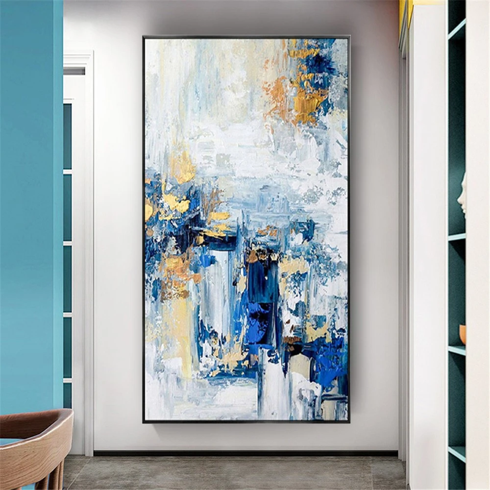 

Nordic Blue Texture Home Aesthetic Poster Fashion Wall Art Pictures Handmade Oil Painting On Canvas Mural For Living Room Decor