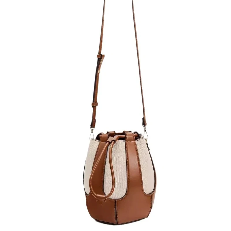 Women\'s Bag Canvas Splicing Single Shoulder Commuting Crossbody Niche Bucket Bag