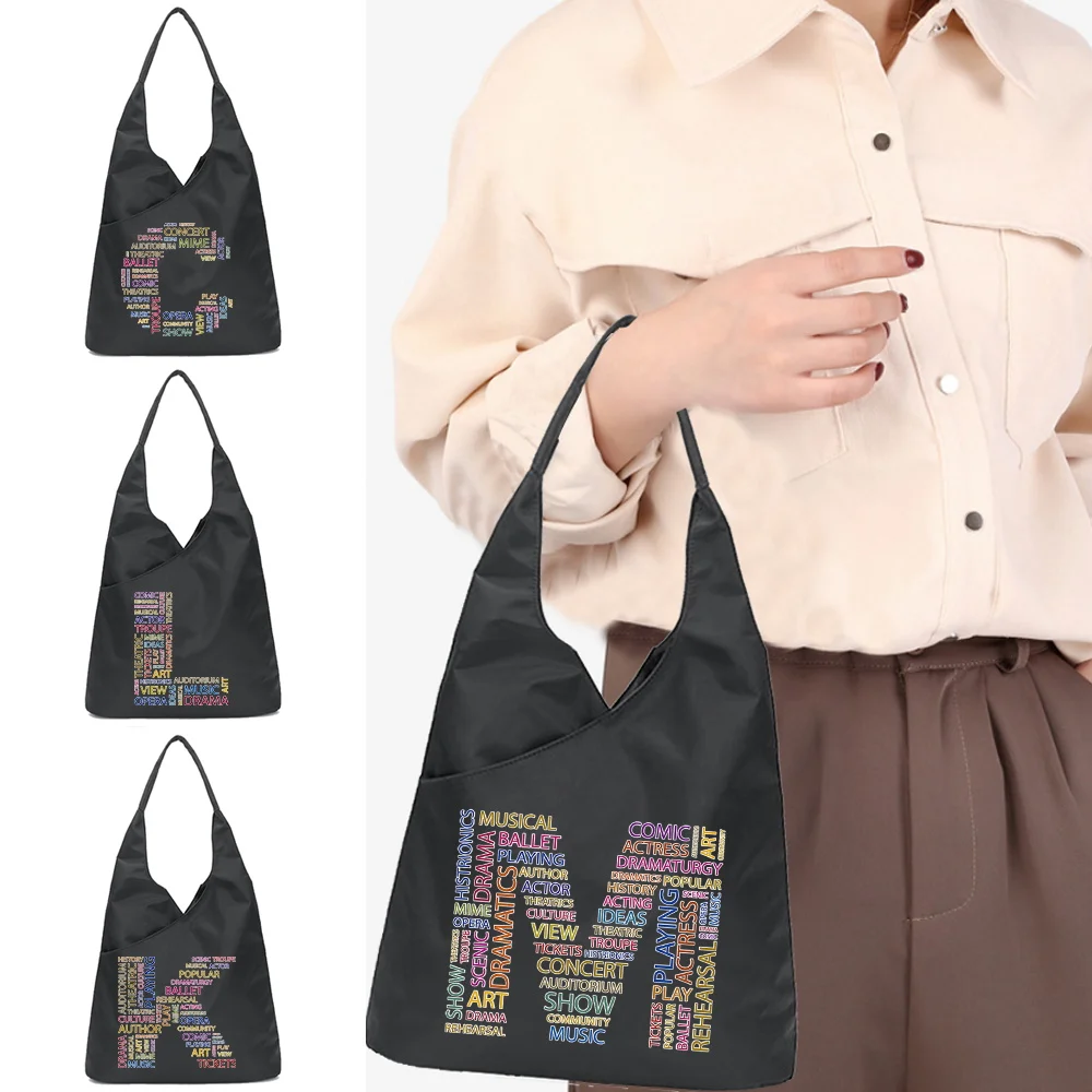 Text Series Print Handbag Girl Tote Bag Soft Environmental Cosmetic Storage Reusable Harajuku Style Small Sundries Bag Phone Bag