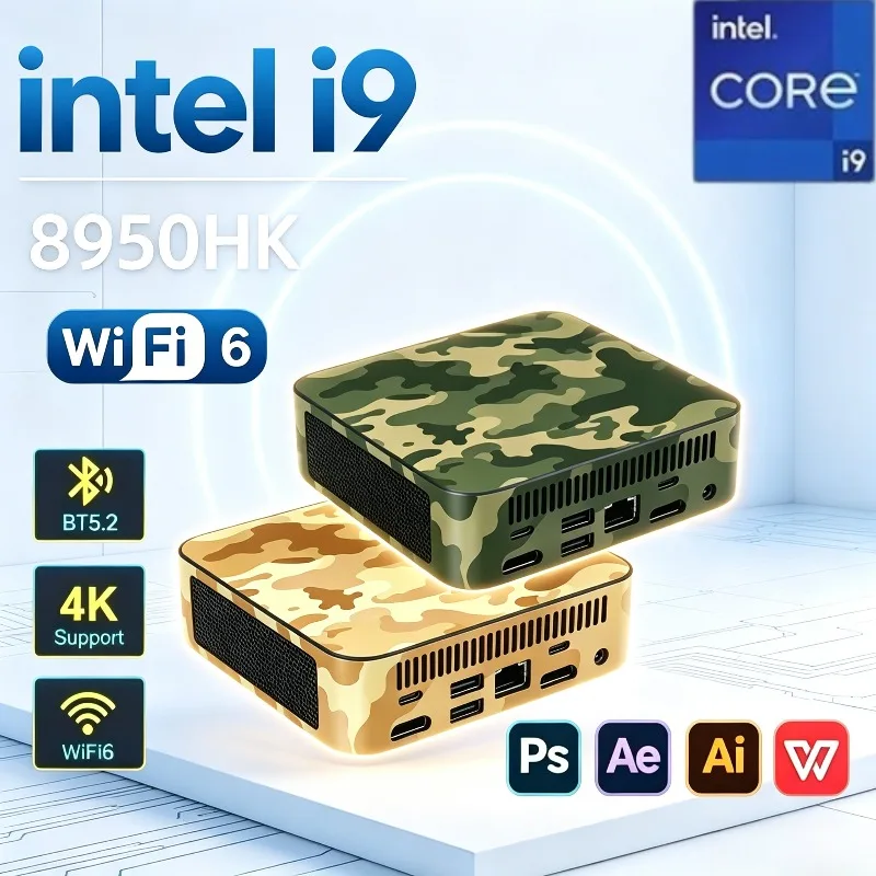 New Intel Core i9 8950HK Mini PC Gaming RAM 16GB M.2 SSD 1TB Portable Computer BT5.2 WiFi6 Office Gamer PC