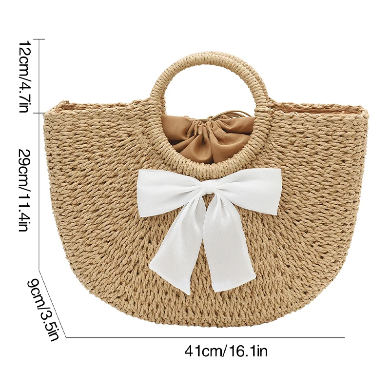 Borsa di paglia intrecciata in Rattan semicircolare fatta a mano borse a tracolla Messenger da donna estive borsa da spiaggia piccola per ragazze