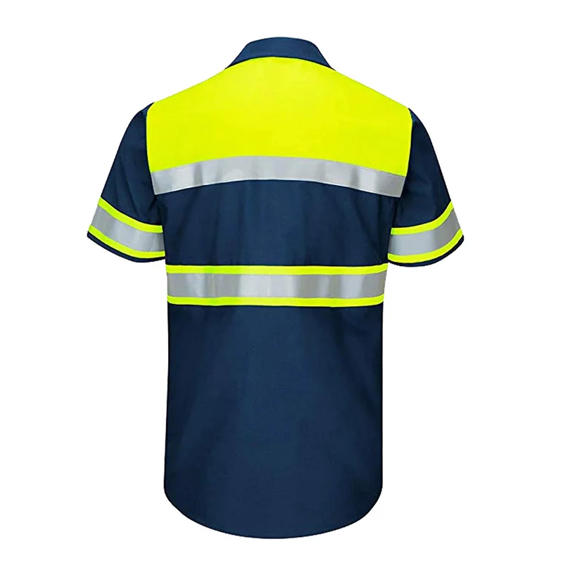 Size S-4XL Two Tone High Visibility Reflective Shirt for Men Hi Vis Work Safety Shirt Construction Work Wear Shirt 100% Cotton