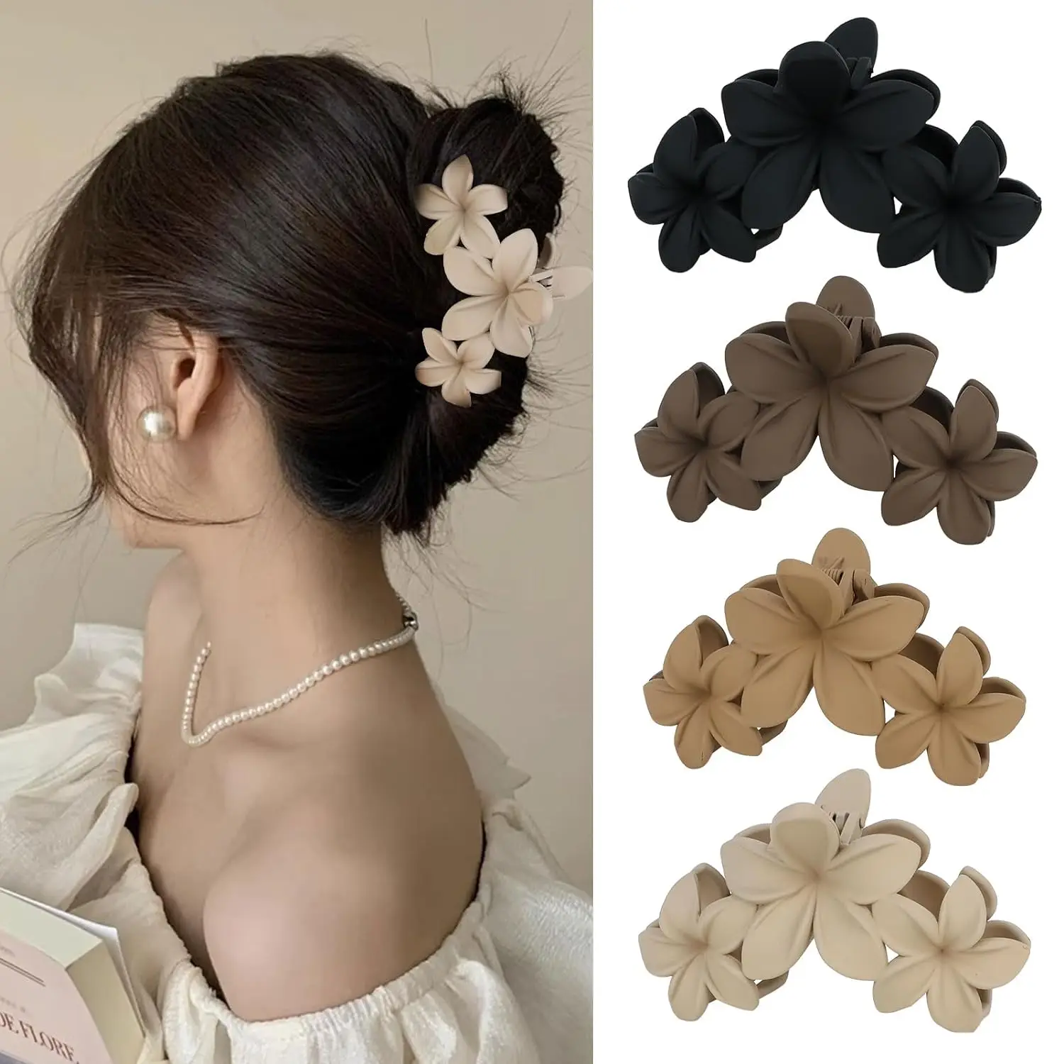 4PCS Flower Hair Claw Clips Non-Slip Matte Flower Hair Clips for Women Cute Hair Clips, Hawaiian Hair Flower Clip Large Plumeria