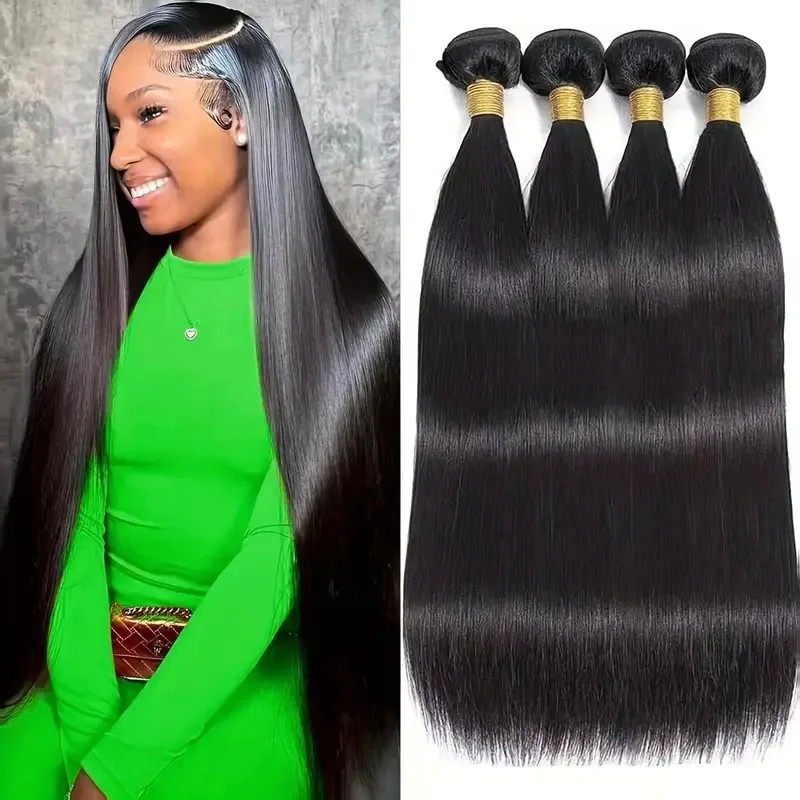 1/3/4 個ストレート 100% レミー人毛バンドルナチュラルブラックブラジリアンヘア織りバンドル 14-30 インチ人毛エクステンション