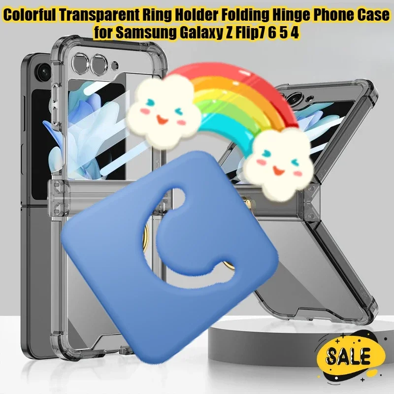 

Colorful Transparent Ring Holder Folding Hinge Phone Case for Samsung Galaxy Z Flip7 6 5 4 Simple Design Anti-drop Anti-scratch