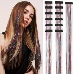 Extensions de cheveux à clipser, Tinsel coloré, Glitter Tinsel, Gradient Hair, 20 po, Cadeau de festival, Paquet de 12 pièces