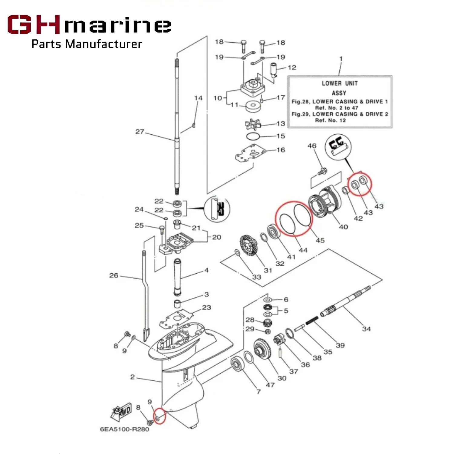 Lower Gearcase Propeller Shaft Oil Seal For Yamaha Marine 8HP 9.9HP 93101-17054 15*28*6 93210-49046 91490-30025 93210-53M08