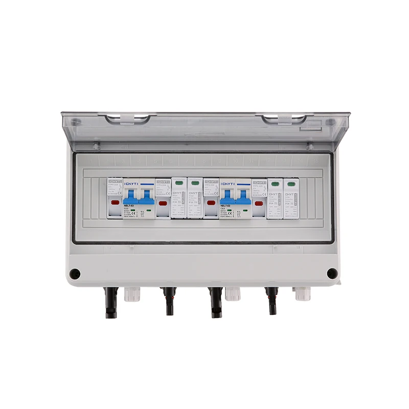 600V Solar DC PV Combiner Box,2 String With Lightning Arrester,2 input 2 out 15A Rated Current Fuse,63A MCB,SPD,IP65 Waterproof