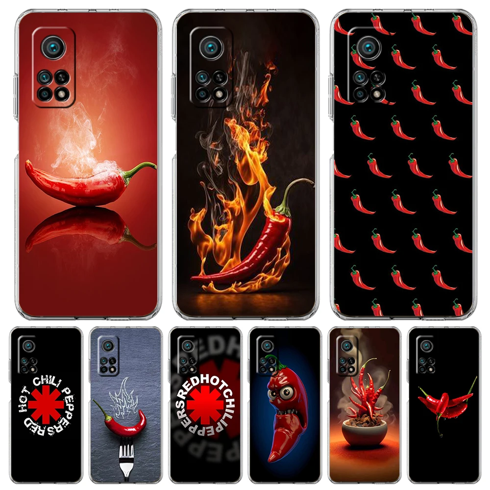 Transparent Phone Case for Xiaomi Mi 14 13 12 11 Ultra 13T 12T 11T Poco X3 NFC F3 F6 Pro Lite 5G Soft TPU Shell Chili Red Capas
