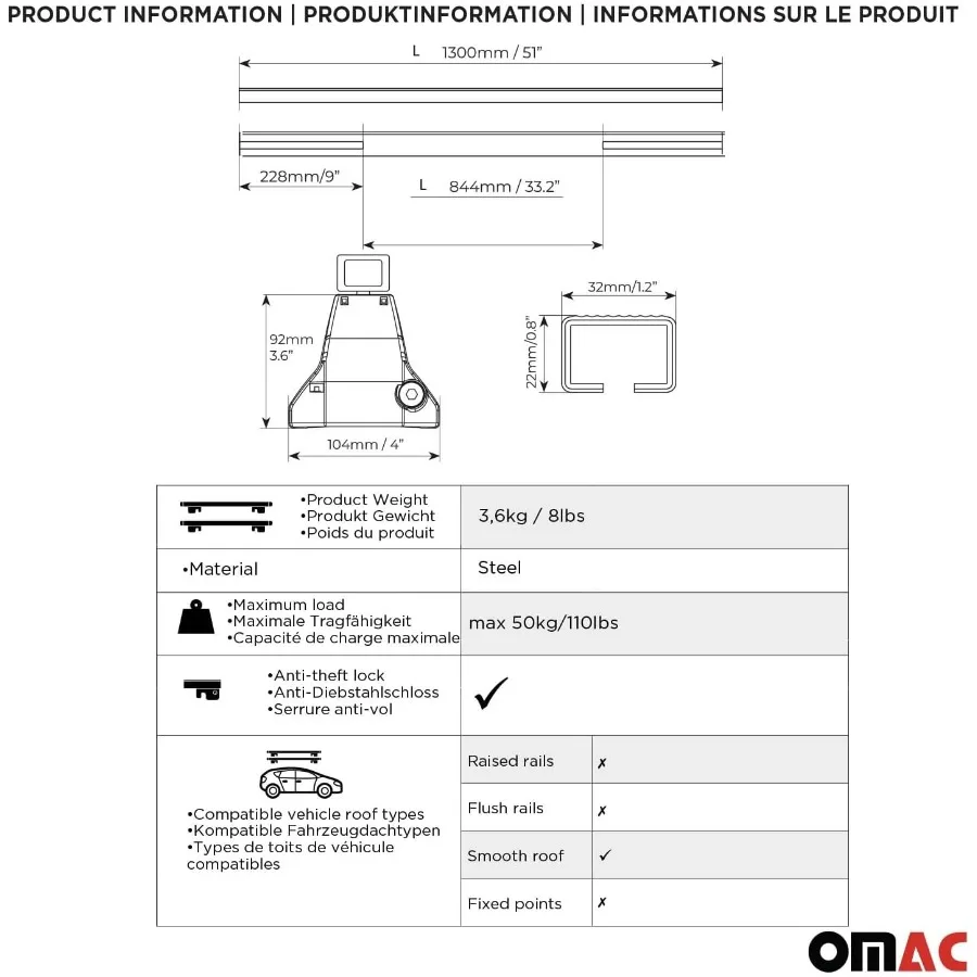قضبان متقاطعة لرف السقف الفولاذي قابلة للقفل لسيارة فولكس فاجن جيتا 2011-2018 مجموعة مكونة من قطعتين بلمسة نهائية سوداء مع سعة تحميل 110 رطل متوافقة