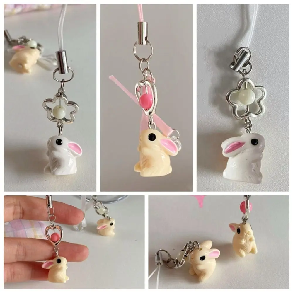 Jewelry Gift Flower Bowknot Rabbit Keychain Pendant Phone Charm Cellphone Strap Heart Lovely Phone Strap Lanyard Sweet Girls