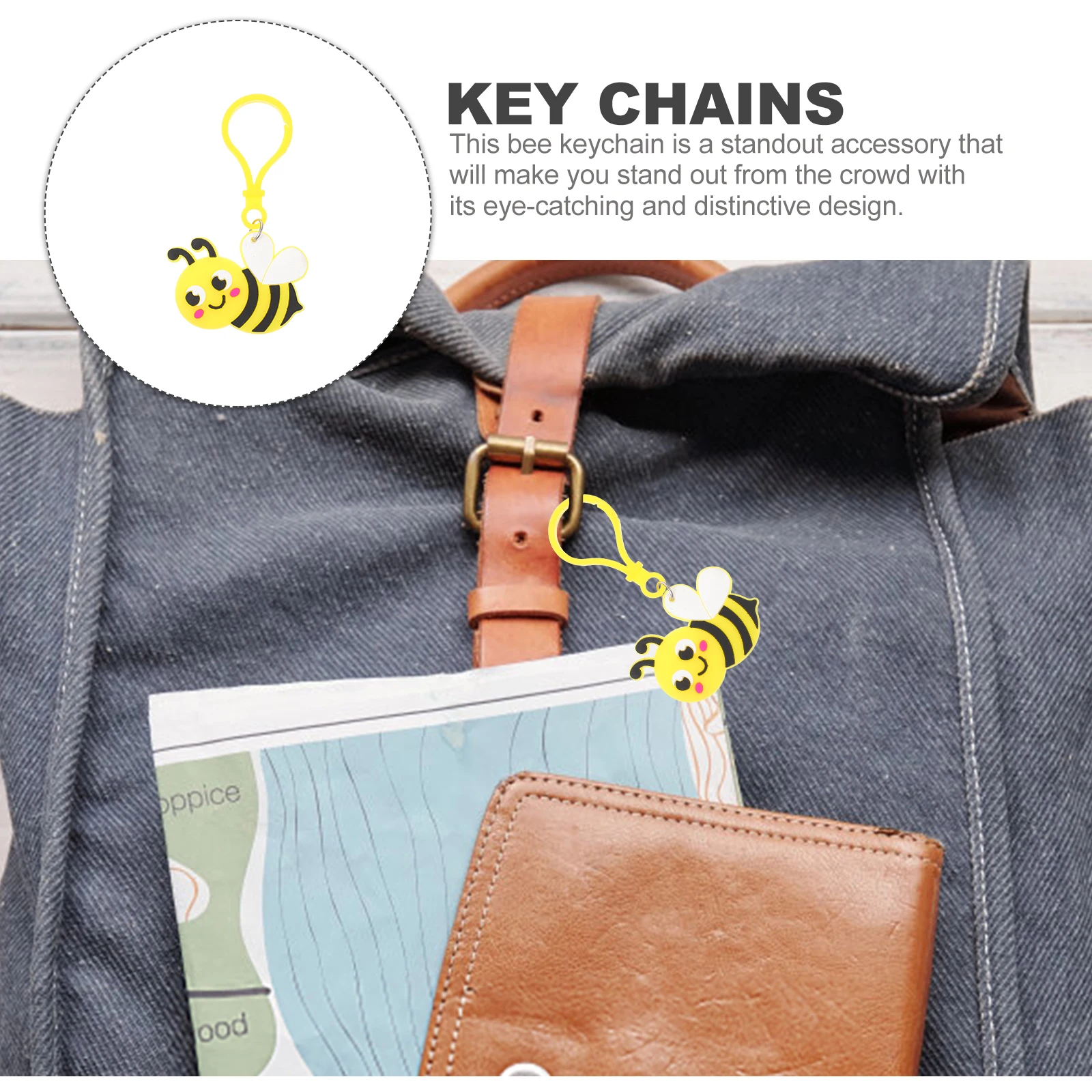 

24pcs Bee Keychain Cute Keychains Party Favors Bag Pendant Backpack Keychains Purse Keychain Decorative Accessories Small Bee
