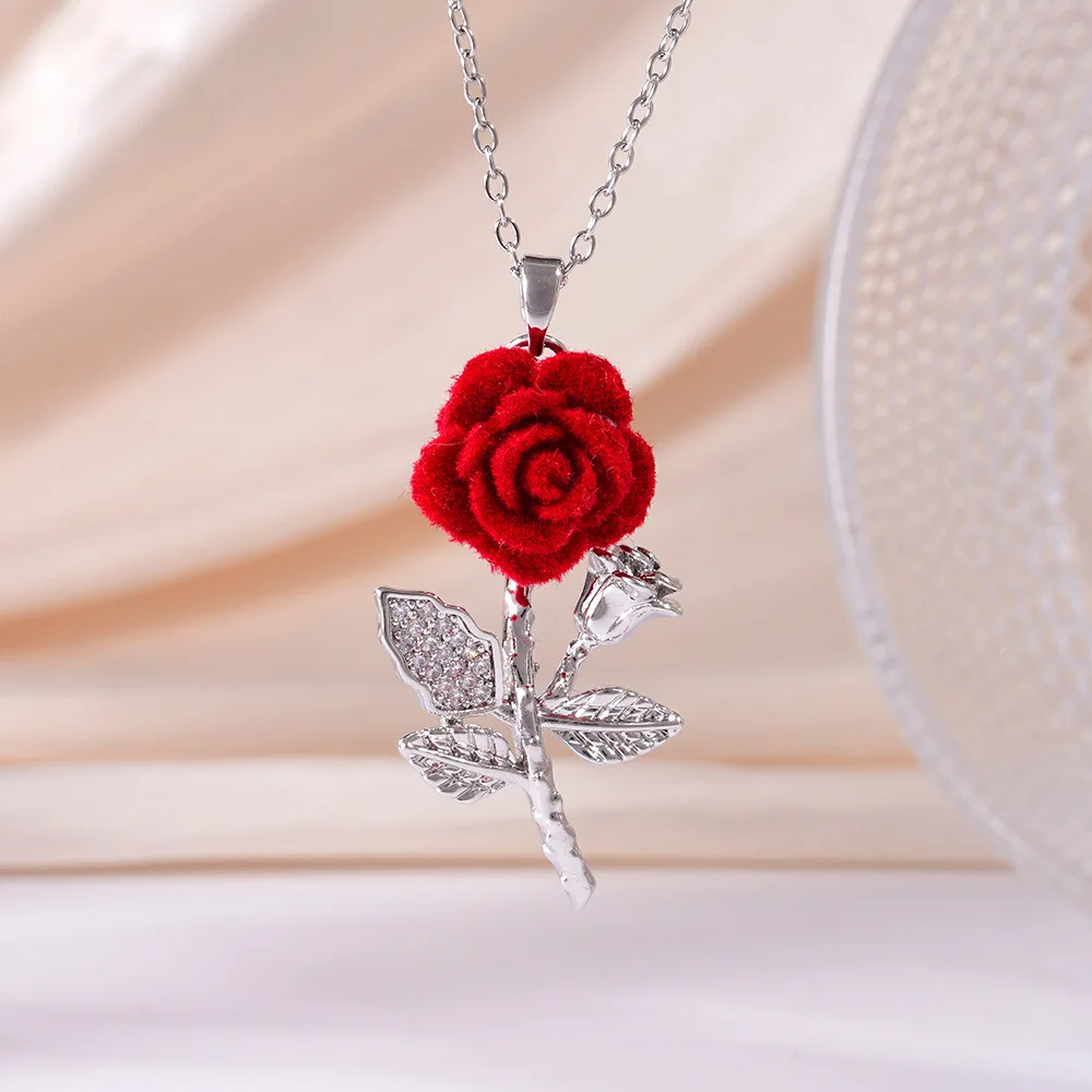 Romantische einfache Rosenblüten-Halskette für Frauen, zarte Kupferblüten-Anhänger-Kette, Halskette, Freundschaftsschmuck, Geschenke – Detail 7