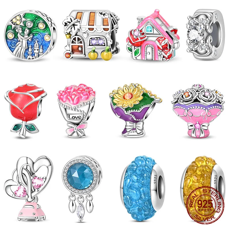 

925 Original 100% 925 Sterling Silver Lucky Apple Pendant Rose Charms Beads Fit Pand 925 Bracelet DIY Jewelry Making Women Gift