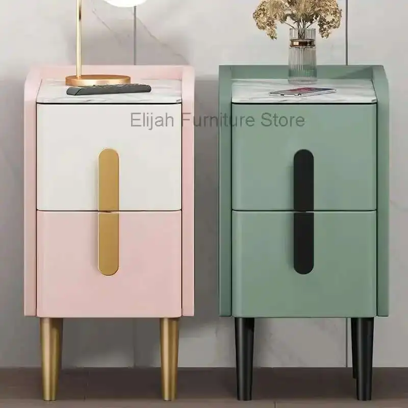 

Pink Cheap Nightstand Bedside Minimalist Cute Aesthetic Trendy Nightstand Space Saving Hidden Storage Mesa De Noche Furniture