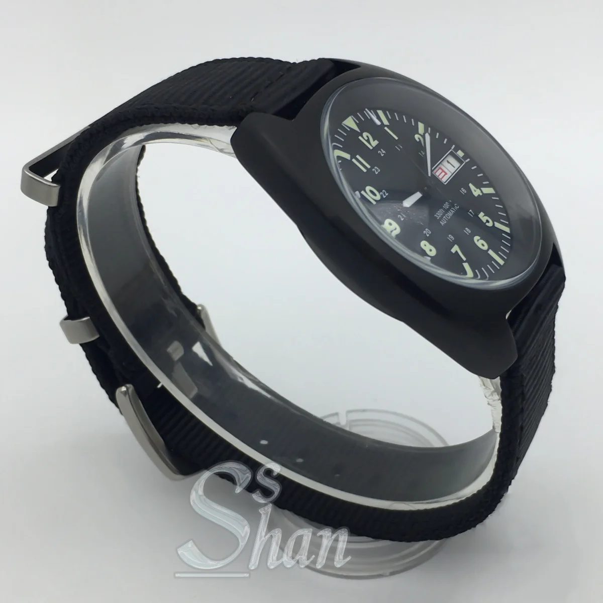 ساعة طيار للرجال 36 ملم 39 ملم NH36 حركة قرص أخضر مضيء مقبب زجاج مطلي مقاوم للماء حزام نايلون 100 متر