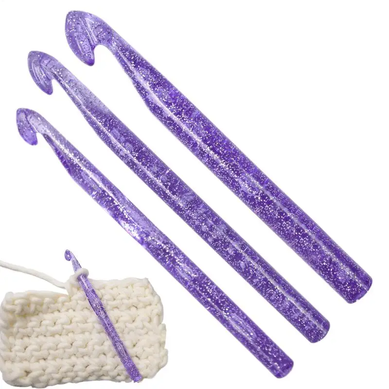 Ergonomic Crochet Hooks 3 Size 15mm 12mm 10mm Crochet Needle Sequin Crystal Crochet Hooks Sets Crochet Needles For Crocheting