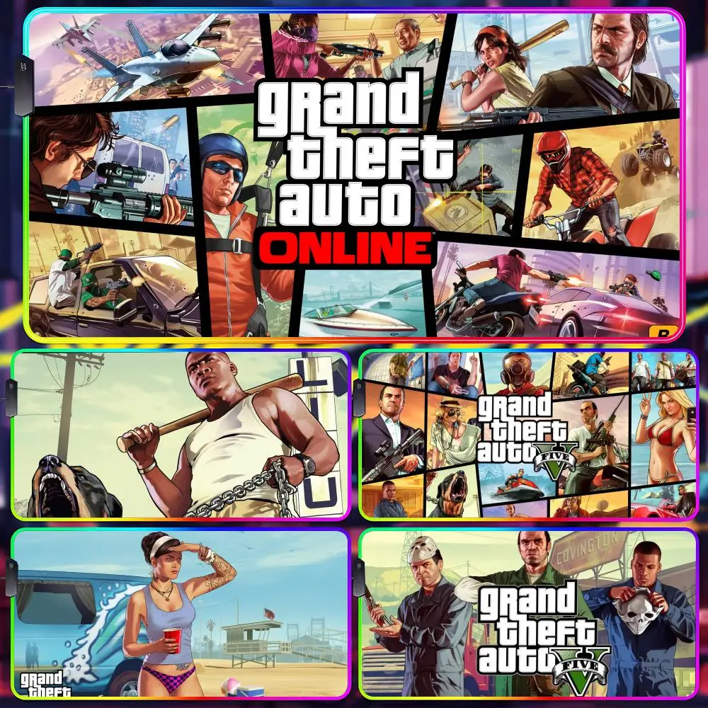 

Коврик для мыши Game Grand Theft Auto GTA, геймерский люминесцентный светодиодный коврик для мыши, игровой стол, RGB настольный коврик, клавиатура, коврик для мыши для ПК
