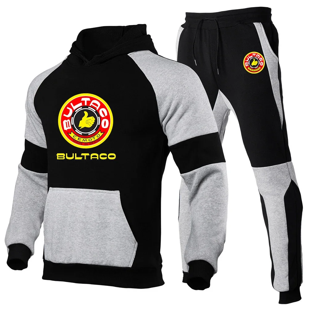 2024 New Bultaco Cemoto Motorcycles Spring and Autumn Men Casual Hooded Sportswear Jackets Tricolor Splice Tops Versatile Sets