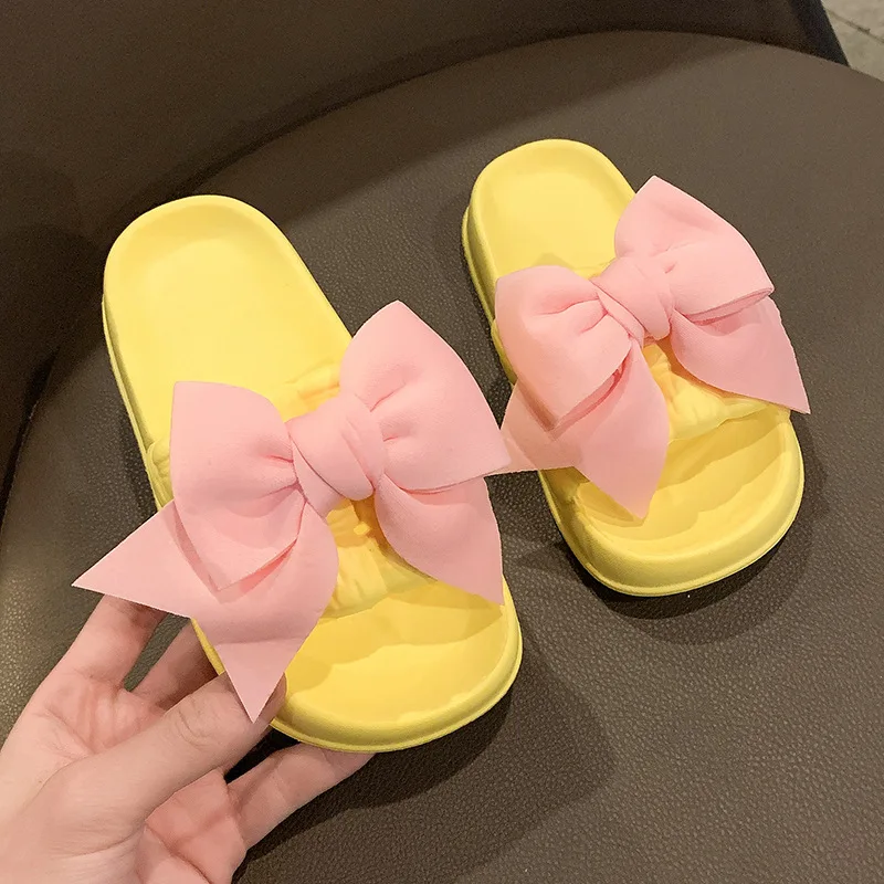 

2023 Summer New Children Thick-soled Sandals with Big Bowknot for Girls Candy-colored Outdoor Slippers Cute Baby Girls Slides