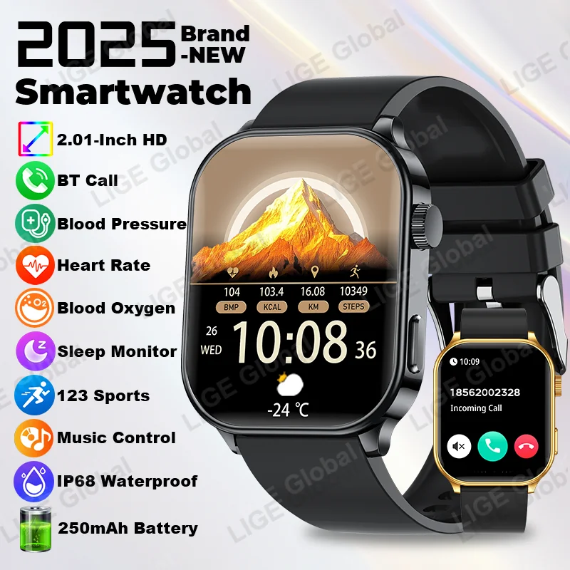 

LIGE Voice Calling Smart Watch Ultra Men Women 2.01" Screen Blood Pressure 24H Health Monitor 100+ Sports Bluetooth Smartwatch