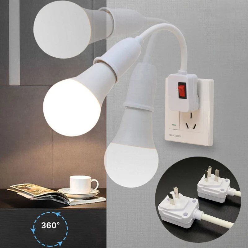 E27 Lamp Socket LED Head Bulb Holder Light Adjustable Flexible Bend With Switch Energy Saving LED Table Lamp Base