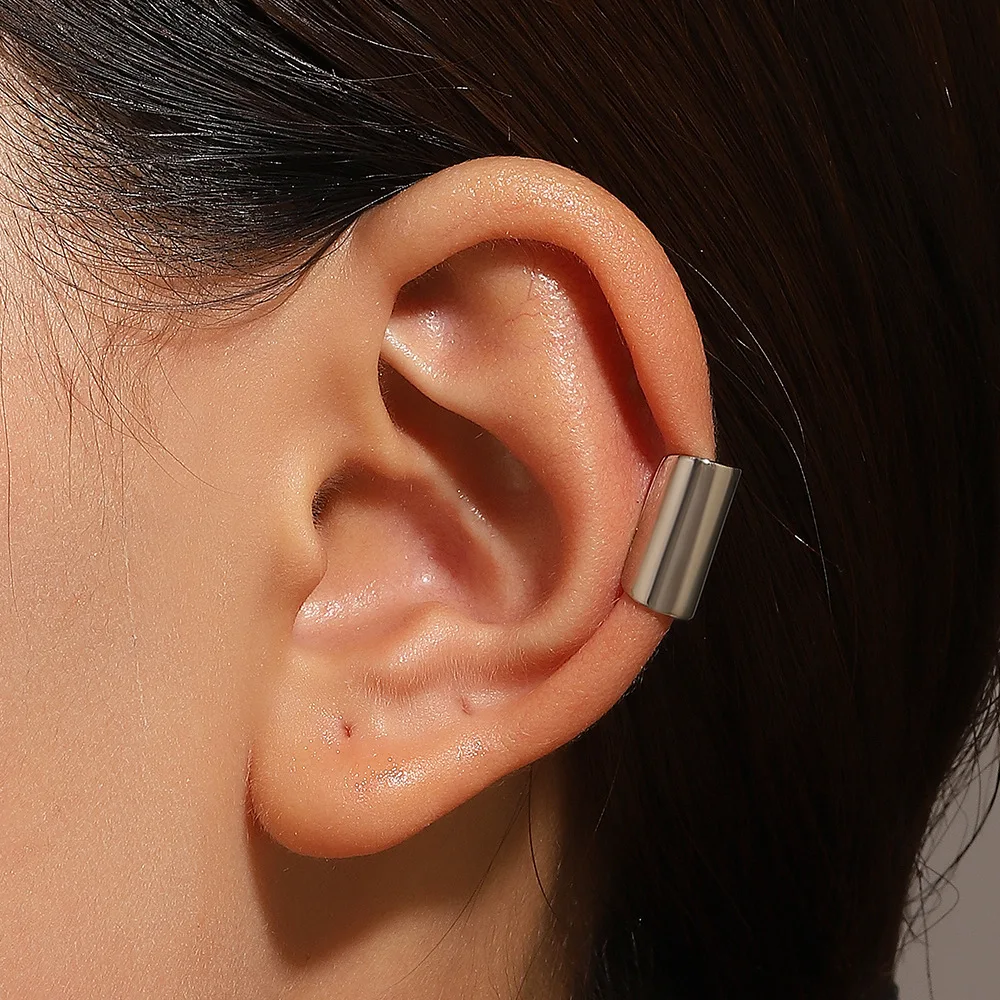 European And American Long Tube Clip Earrings For Women Without Hole Jewelry Single Ear Bone Clip Fake Earrings Ear Cuffs Gifts