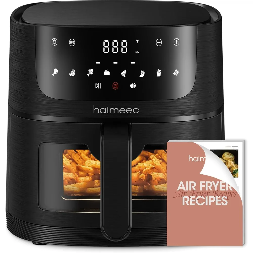 Air Fryer 8-in-1 with 6.3 Qt Capacity and Easy View Windows, Max 400F, 95% Less Oil, 100+ Recipes,Shake Reminder,Nonstick Basket