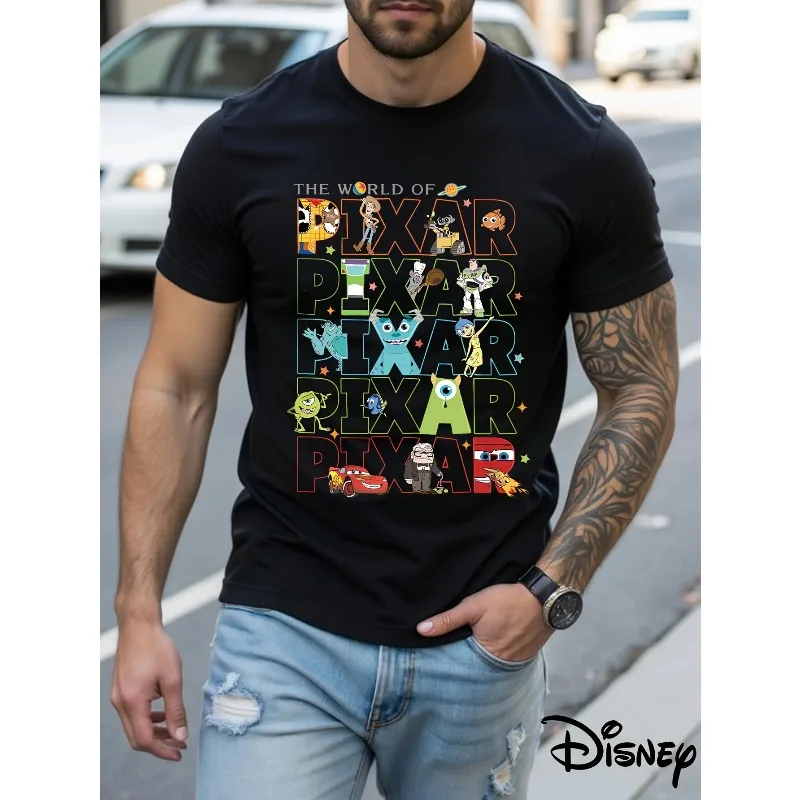 تي شيرت رجالي من Disney Cars Pixar Woody Pattern للأنشطة اليومية غير الرسمية والموضوعات، مطبوع ثلاثي الأبعاد بأكمام قصيرة مقاس كبير