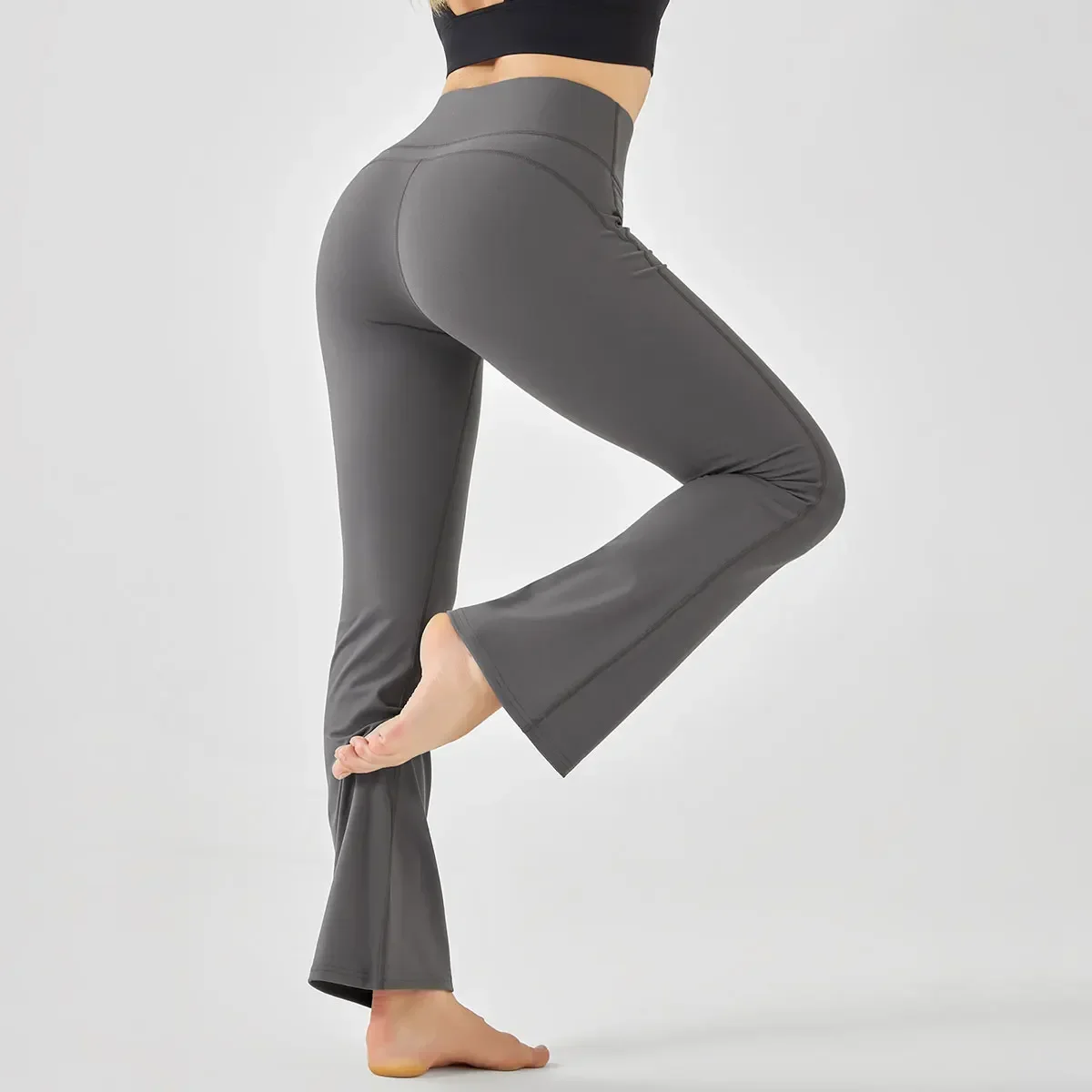 

Solid color bell-bottom sports yoga pants Elegant high-waisted professional pants for women