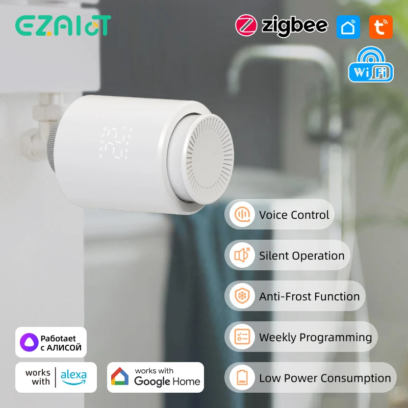 

EZAIOT Tuya Smart Wi-Fi/ZigBee термостатический клапан радиатора TRV программируемое приложение удаленный регулятор температуры с Alexa Google