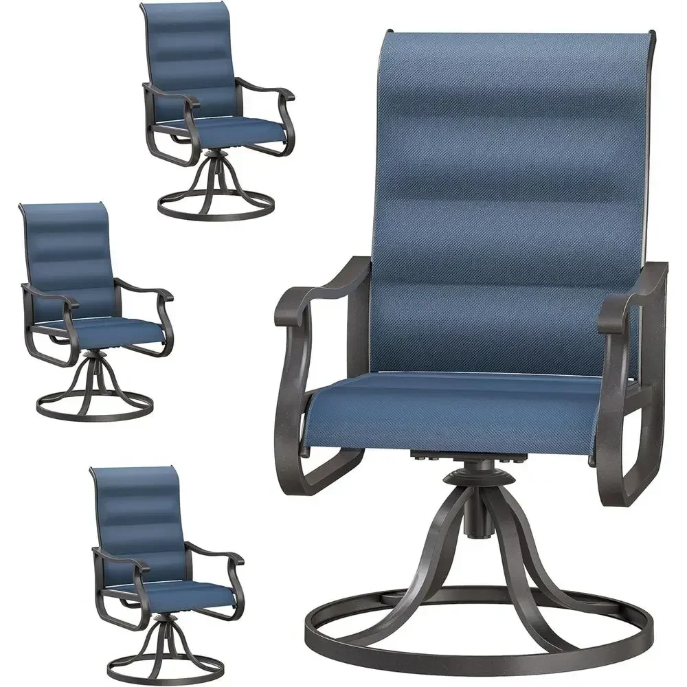 Set of 4 High-Back Outdoor Swivel Chairs, All-Weather Padded Navy Rocking Chairs for Patio, Porch, or Garden
