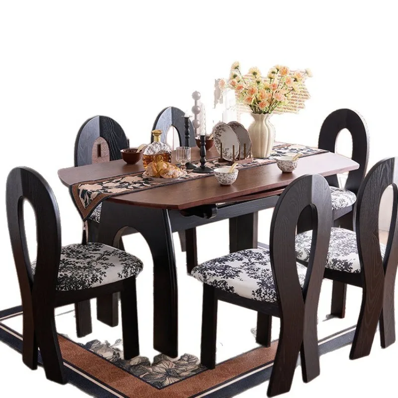 White wax wood grain French retro style solid wood folding round table dining table
