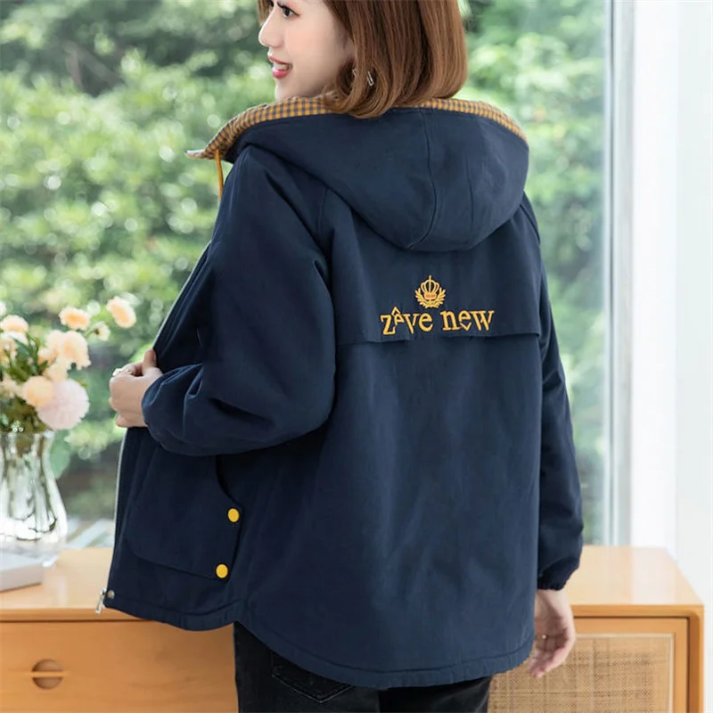 Fleece Jacket Women\'s Short 2021 Autumn Winter New Korean Version Loose Casual Hooded Middle-Aged Mother Warm Jacket Trend W0156