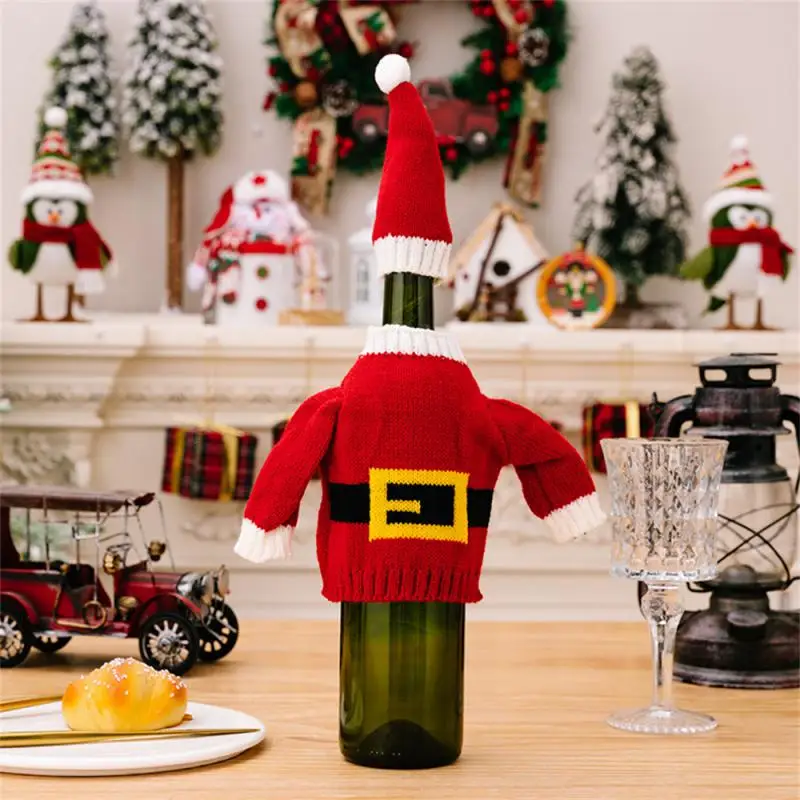 Christmas Decoration Supplies Knitted Sweater Wine Bottle Set Christmas Hat Clothes Red Wine Set Restaurant Wine Bottle Decorati