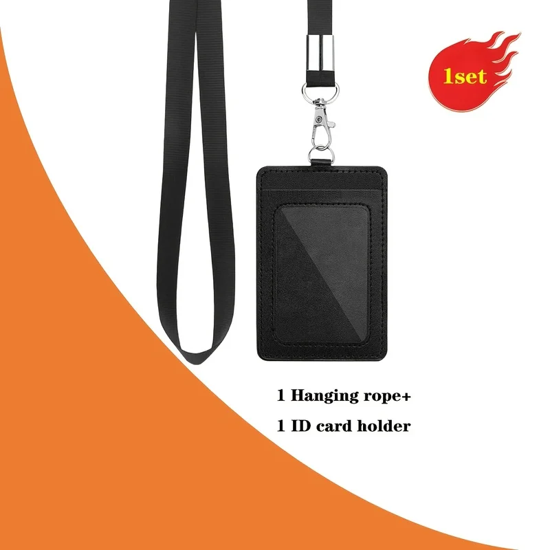Classic black ID card holder with lanyard，BeltpuLeather ID card holder，Suitable for work ID cards/Exhibition badge/Student ID ca - view 3