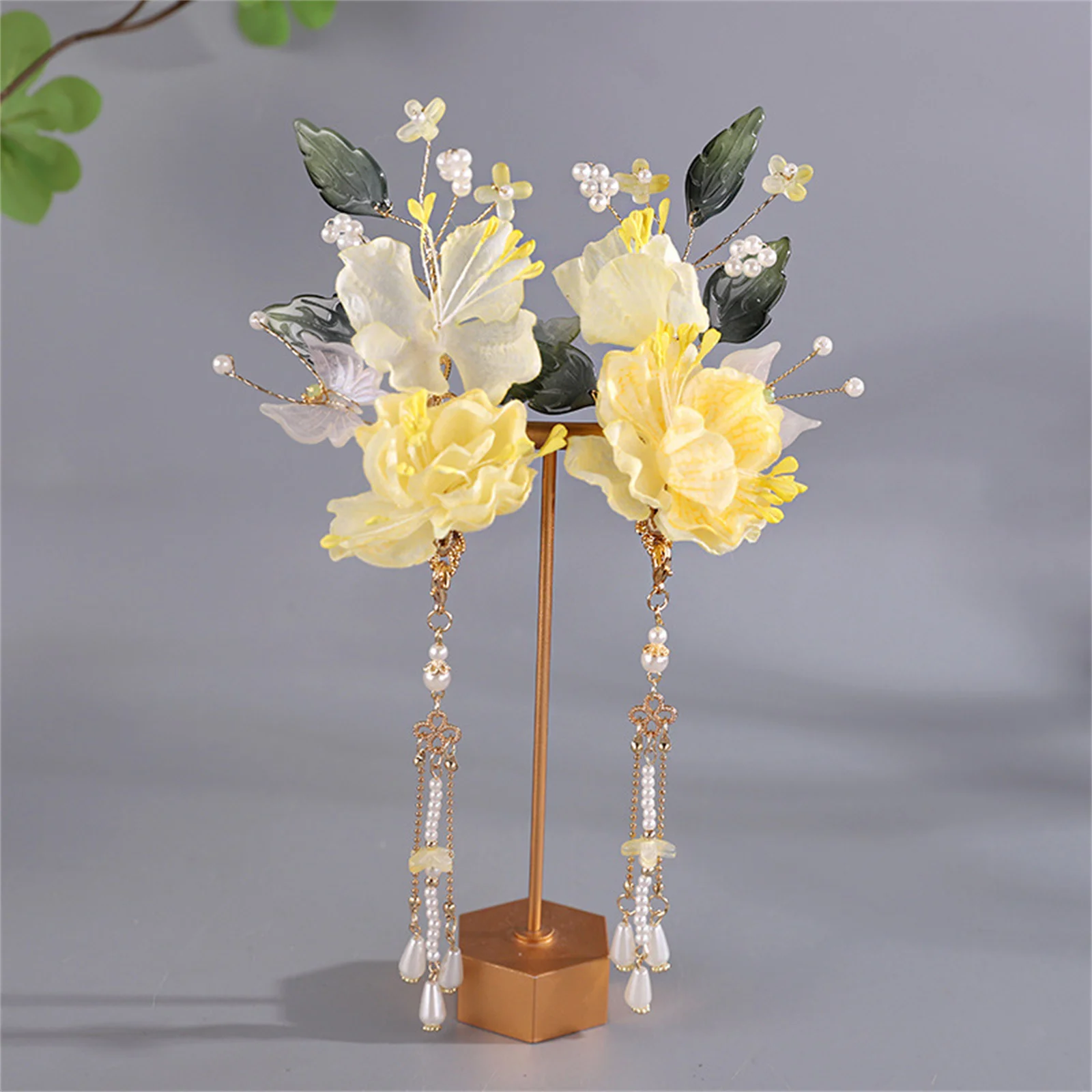 

Chinese Style Flower Hairpin With Tassel Classical Elegant Lady Hair Clip Hair Accessories Bride Pearl Tiara Headdress Gift