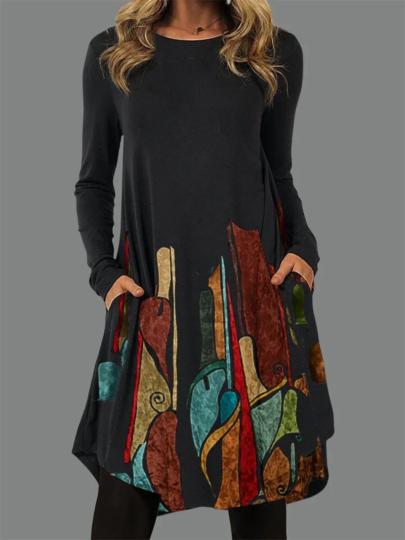 Summer Long Sleeve Ethnic Style Women's 2022 Fashion Retro Spring And Autumn A-Line Skirt Casual Loose O-Neck Slim Dress