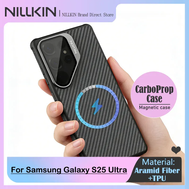 

For Samsung Galaxy S25 Ultra Aramid Fiber Magnetic Case, NILLKIN CarboProp, Aerospace Aluminum Cover Stand, Geometric Design