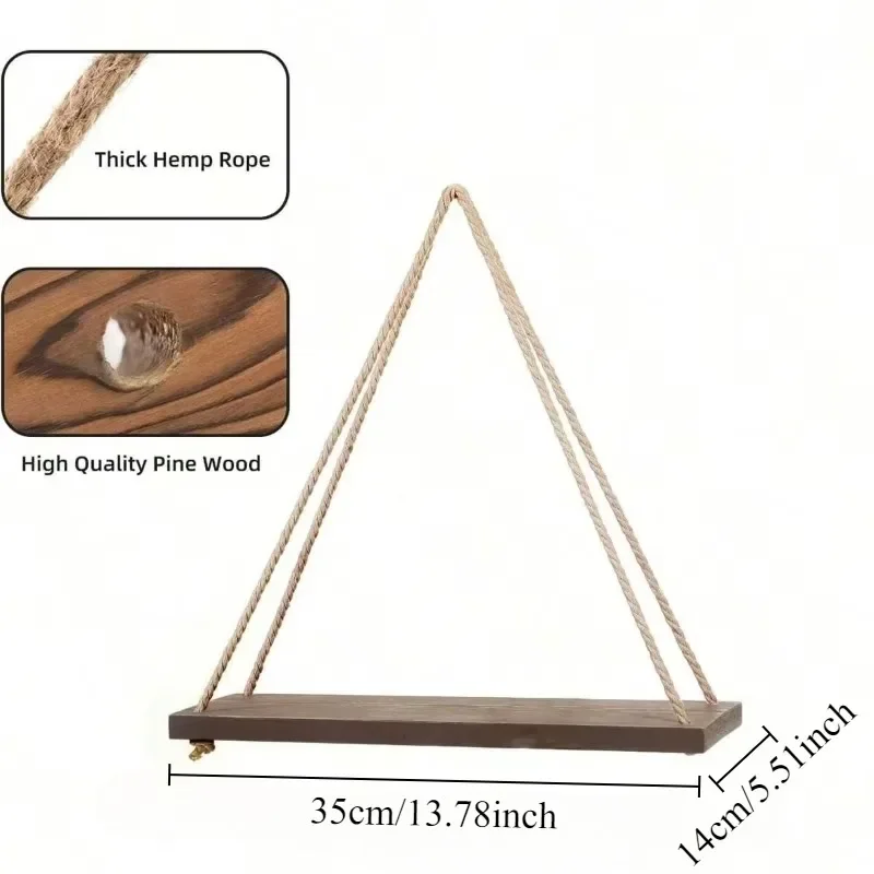 1PC Hanging twine wall swing planter organizer hanging rope shelf wooden board hanging decorative ornaments