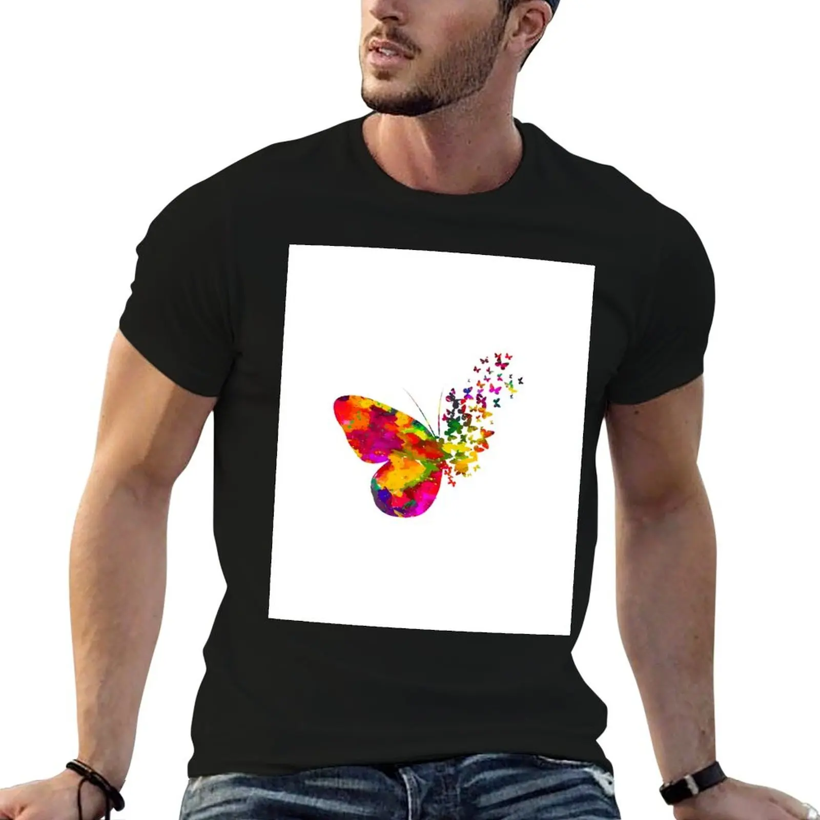

Rainbow Butterfly T-Shirt men t shirt cotton 100% t shirts for man graphic vintage T-Shirt