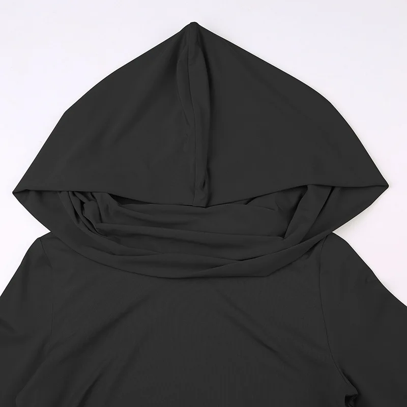 Fashion Hooded Women Crop Tops 2025 Elegant Long Sleeve T-shirt Spring Y2k Slim Fit Blouse New Streetwear Solid Color Short Top