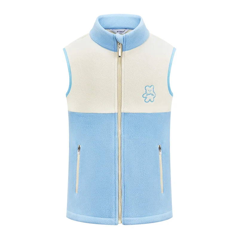 TTYGJ Golf Children's Tank Top Polar Fleece Insulation Sleeveless Standing Collar Sweater Vest Winter Two Color Panel