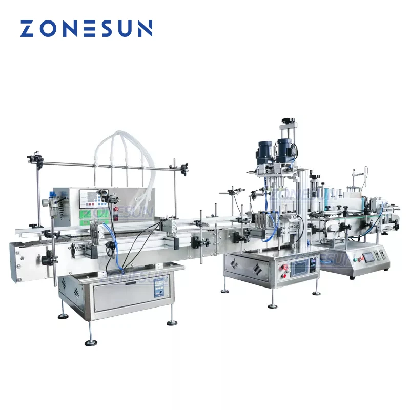 ZONESUN Desktop Automatic Liquid Oil Plastic Round Bottle Filling Capping And Positioning Labeling Machine