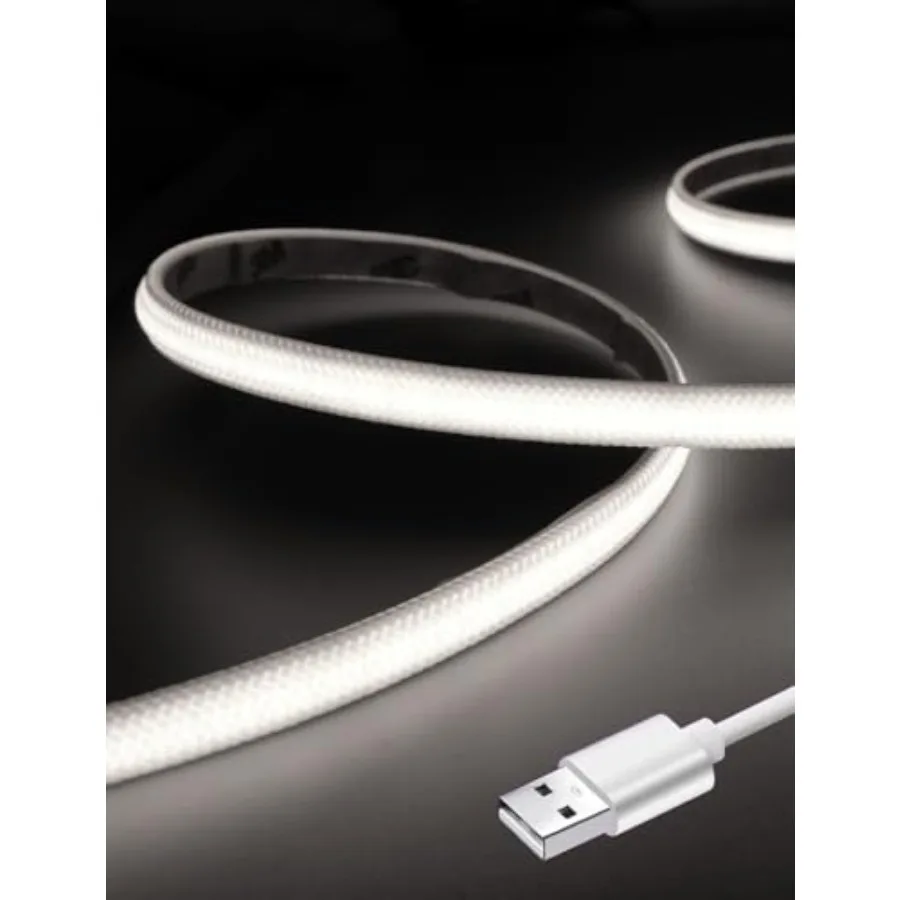 39.37in USB Fabric COB LED Strip, 6000K Daylight White, Anti-Glare Soft Diffused Light, Flexible Cuttable Under Cabinet, Desk a